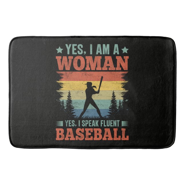 I Speak Fluent Baseball Female Player Fan Bath Mat (Front)