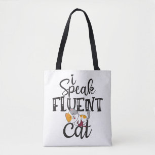 I speak fluent cat humourous lovely kitten tote bag