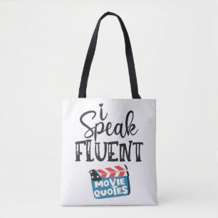 I speak fluent movie quotes fun clapperboard tote bag