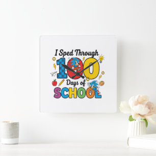I Sped Through 100 Days of School Boys Gamer Square Wall Clock