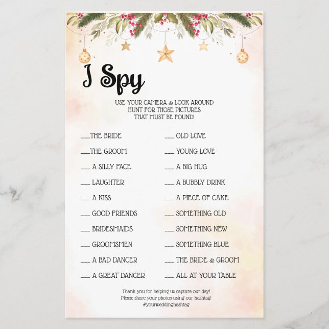 I Spy Christmas Wedding Reception Game Card Flyer (Front)