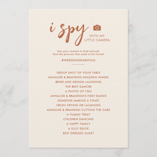 I Spy Photo Hunt Desert Wedding Game Menu (Front)