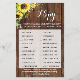 I Spy Sunflowers Western Wedding Party Game Card