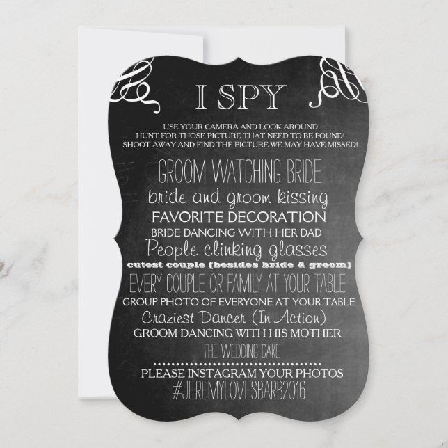 I Spy Wedding Game Chalkboard Edition Brackets Invitation (Front)