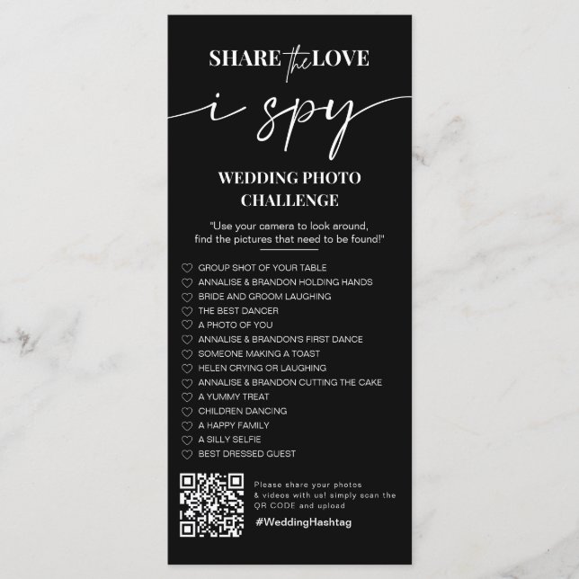 I spy wedding game Share the love photo scavenge  Menu (Front)
