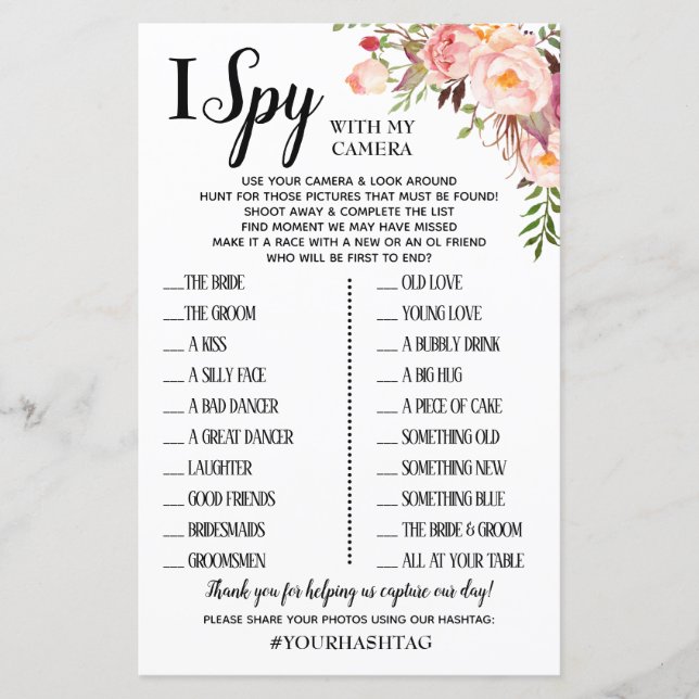I Spy wedding reception game english spanish (Front)