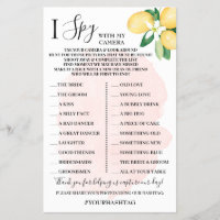 I Spy Wedding Reception Shower Lemons Game Card Fl