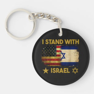I Stand with Israel America Flag Key Ring