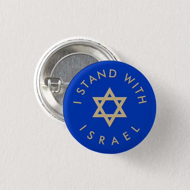 I Stand with Israel blue gold Star of David custom 3 Cm Round Badge (Front & Back)