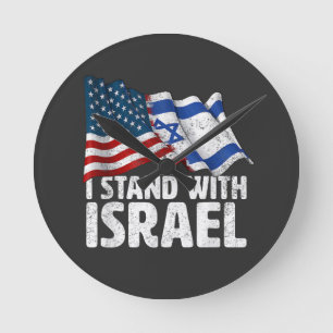 I Stand With Israel USA American Flag Round Clock