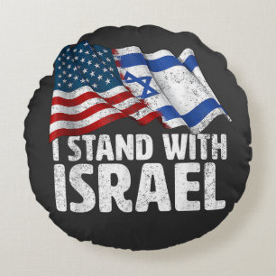 I Stand With Israel USA American Flag Round Cushion