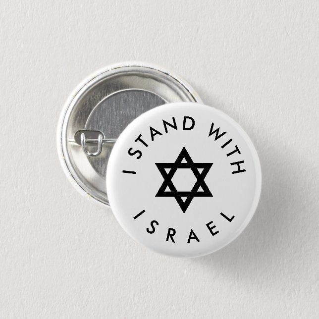 I Stand with Israel white and black Star of David 3 Cm Round Badge (Front & Back)