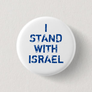 I stand with Israel white blue distressed text 3 Cm Round Badge