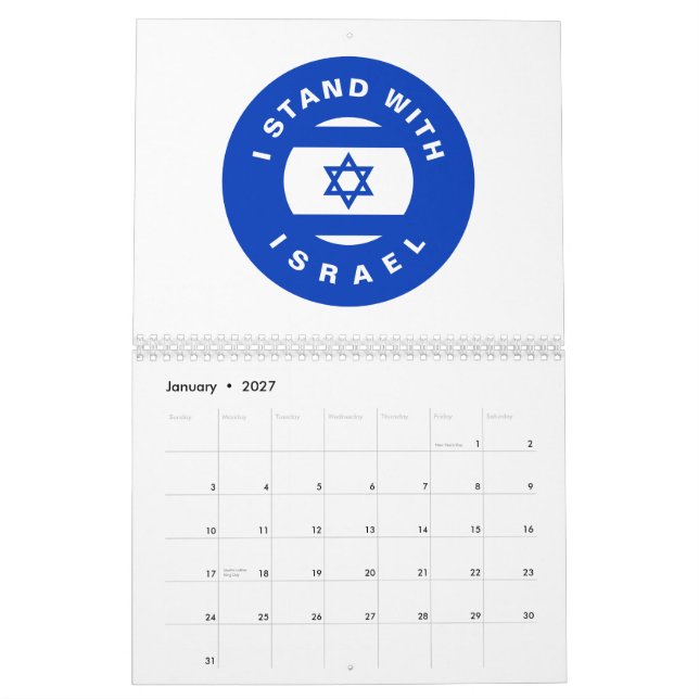 I Stand with Israel white blue flag custom text Calendar (Jan 2027)