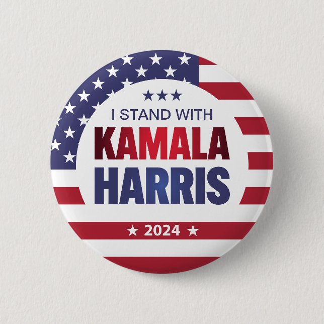 I Stand With Kamala Harris Blue Red 2024  Button (Front)