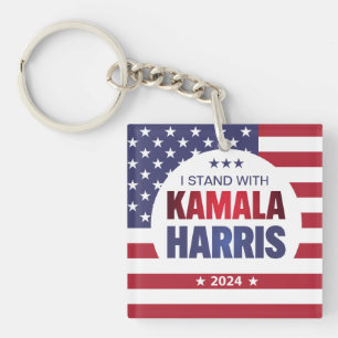 I Stand With Kamala Harris Blue Red 2024  Keychain