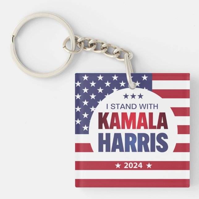 I Stand With Kamala Harris Blue Red 2024  Keychain (Front)