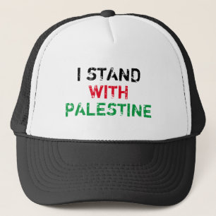 I stand with Palestine black red green grunge text Trucker Hat