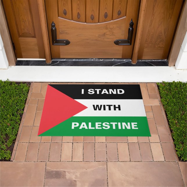 I stand with Palestine custom text Palestine flag Doormat (Outdoor)