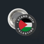 I Stand with Palestine flag personalised 3 Cm Round Badge<br><div class="desc">I Stand with Palestine custom text and flag button.
Fully customisable white text,  or you can just delete it,  on dark grey border. 
Palestine Flag. 
Check the rest of the collection for additional colours and matching and coordinating items.</div>