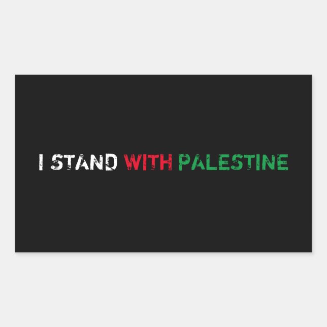 I stand with Palestine white red green black text Rectangular Sticker (Front)