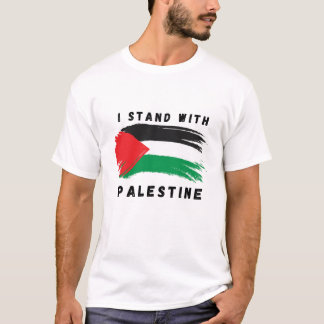 I Stand With Palestine With Flag Design Print T-Shirt