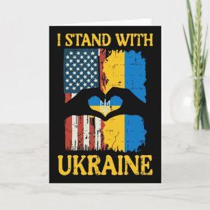 I Stand With Ukraine American Flag Hand Heart Wome Card