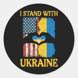 I Stand With Ukraine American Flag Hand Heart Wome Classic Round Sticker