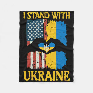 I Stand With Ukraine American Flag Hand Heart Wome Fleece Blanket