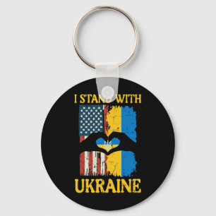 I Stand With Ukraine American Flag Hand Heart Wome Key Ring
