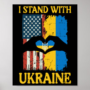 I Stand With Ukraine American Flag Hand Heart Wome Poster
