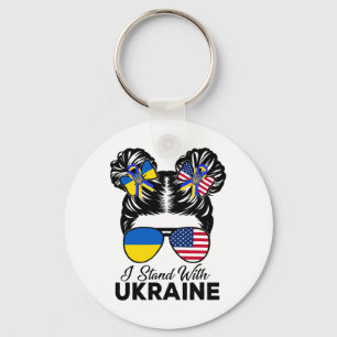I Stand With Ukraine American Usa Messy Bun With S Key Ring