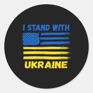 I Stand With Ukraine Blue And Yellow Usa Flag Ukra Classic Round Sticker