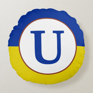 I stand with Ukraine blue yellow flag monogram Round Cushion