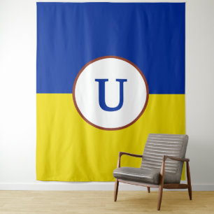 I stand with Ukraine blue yellow flag monogram Tapestry
