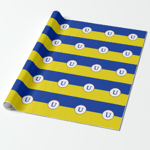 I stand with Ukraine blue yellow flag monogram Wrapping Paper