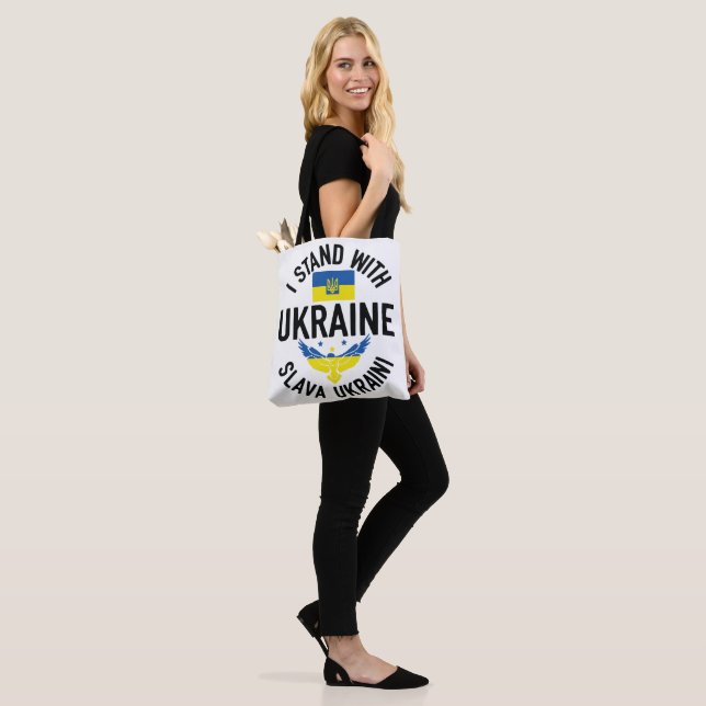 I STAND WITH UKRAINE BLUE YELLOW TOTE BAG (On Model)