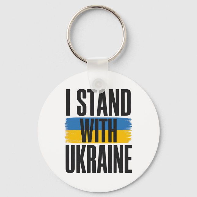 I Stand With Ukraine Bold Ukrainian Flag Support  Key Ring (Front)