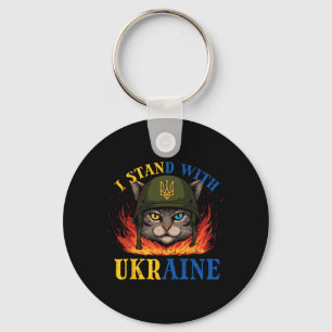 I Stand With Ukraine Cat Soldier Ukrainian Women M Key Ring