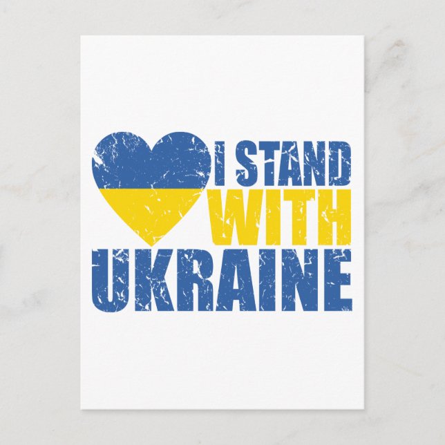 I Stand With Ukraine, Distressed Ukraine Flag Postcard (Front)