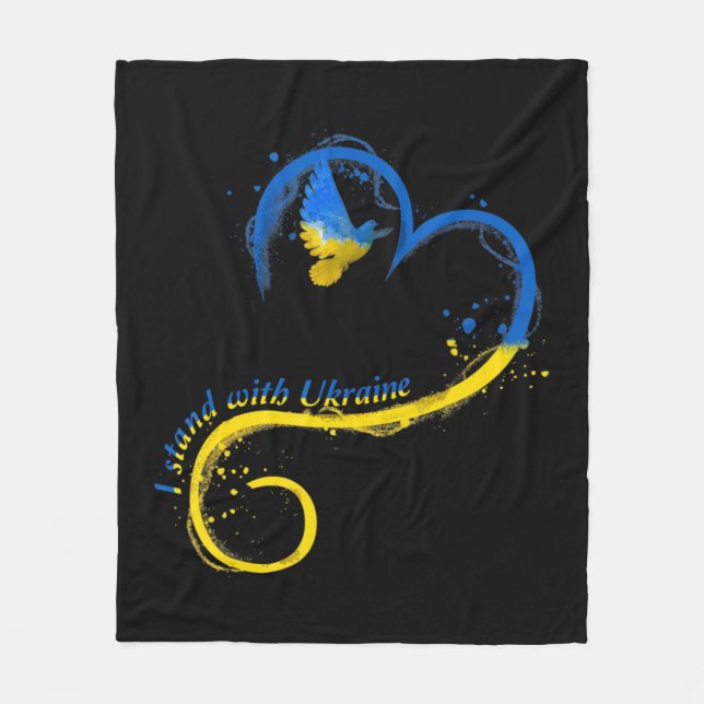 I stand with Ukraine  Dove Flag Peace Free Ukraine Fleece Blanket (Front)