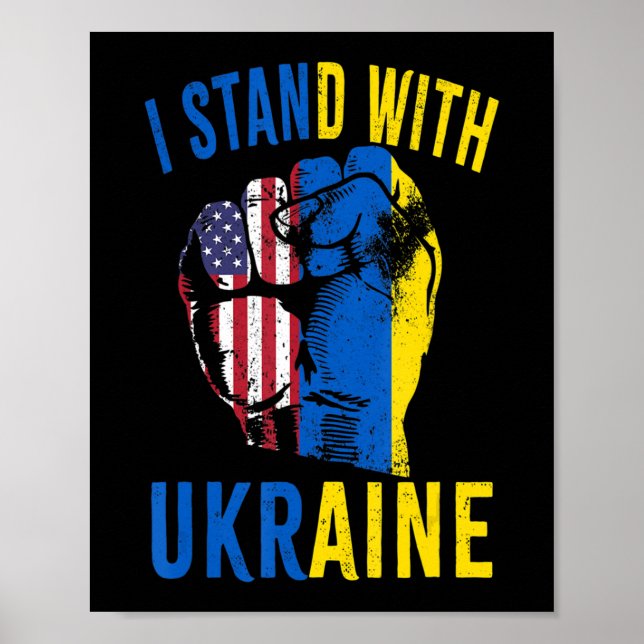 I Stand With Ukraine Flag American Flag Support Uk Poster (Front)