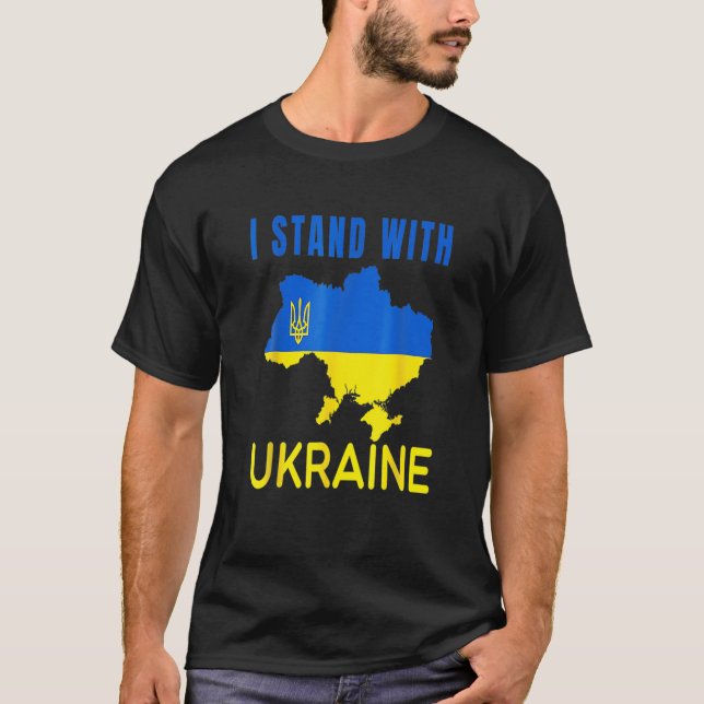 I Stand With Ukraine Flag Emblem Map Patriot T-Shirt (Front)