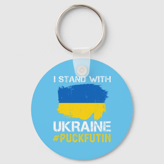 I stand with Ukraine Flag Pu*k Futin Distressed  Key Ring (Front)