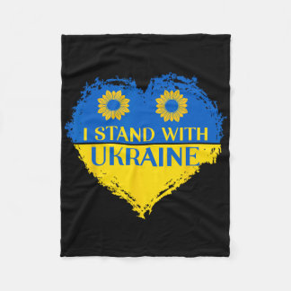 I Stand With Ukraine Heart Flag Support Sunflowers Fleece Blanket