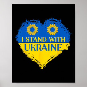 I Stand With Ukraine Heart Flag Support Sunflowers Poster