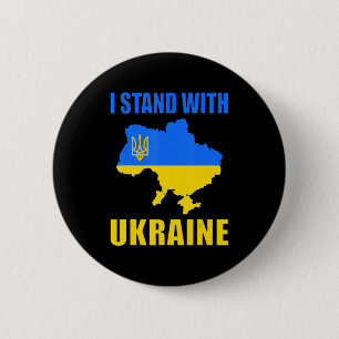 I Stand With Ukraine Map And Ukrainian Flag  6 Cm Round Badge