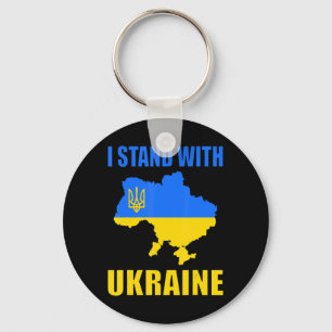 I Stand With Ukraine Map And Ukrainian Flag Key Ring