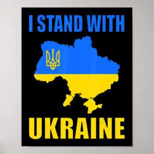 I Stand With Ukraine Map And Ukrainian Flag Poster