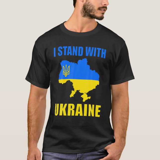 I Stand With Ukraine Map And Ukrainian Flag T-Shirt (Front)